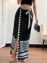 Rafferiza Women's Elegant Print Ruched Waist Asymmetric Hem Long Skirt